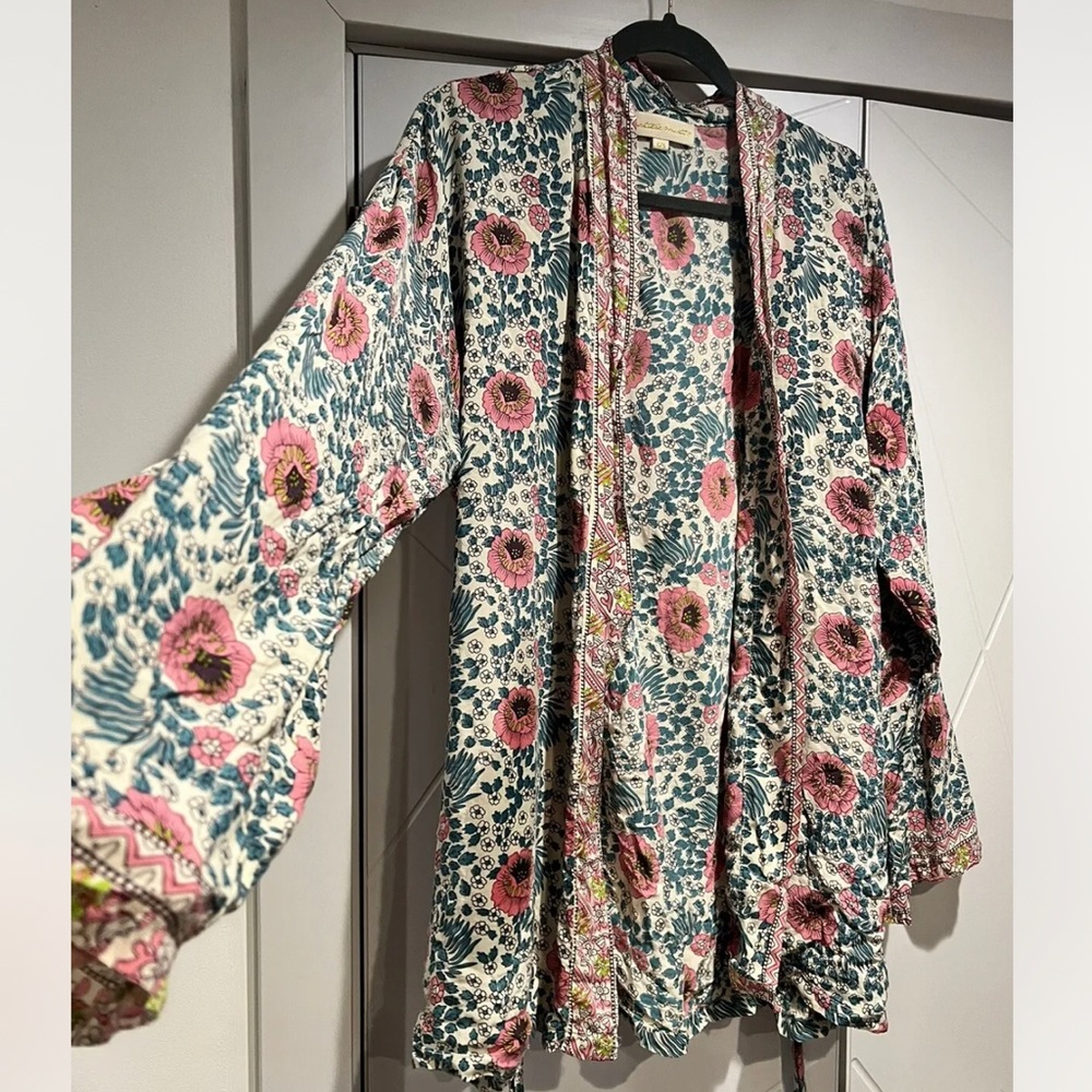 Natalie Martin Saylor full sleeve kimono wrap belt pink vintage cream floral OS